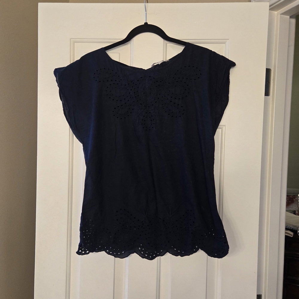 Banana Republic Navy Eyelet Blouse
